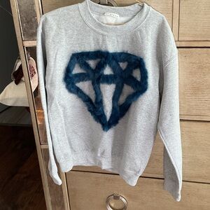 Gray Sweatshirt with Blue Diamond Design; size S